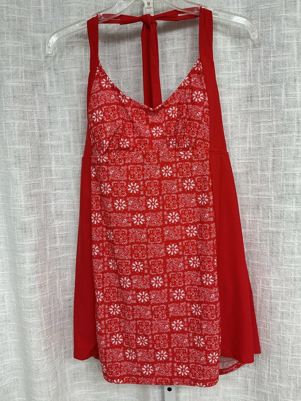Basic Editions Red Floral Halter One-Piece Swimdress